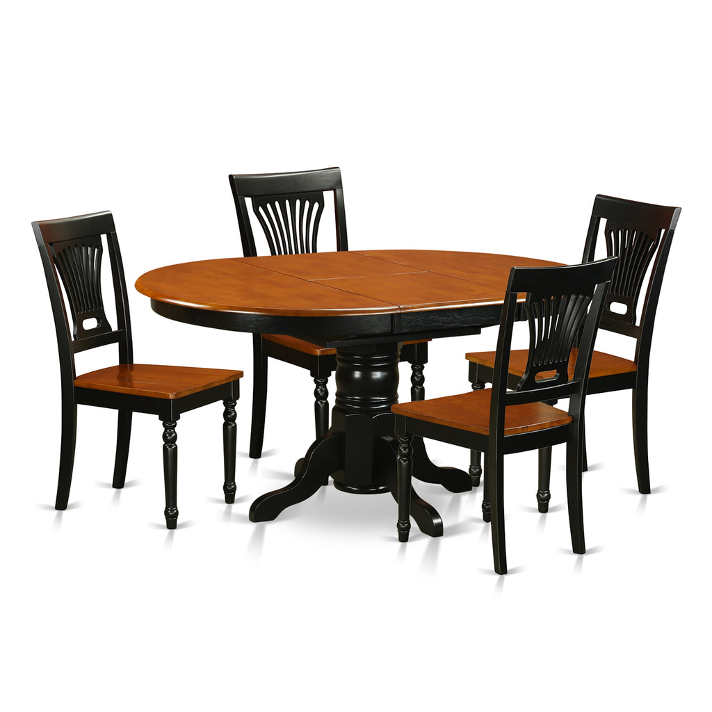 AVPL5-VGC-Y 5-Piece Dining Ensemble with Butterfly-Leaf Oval Table and Chairs, Solid Wood Seats, Black & Cherry