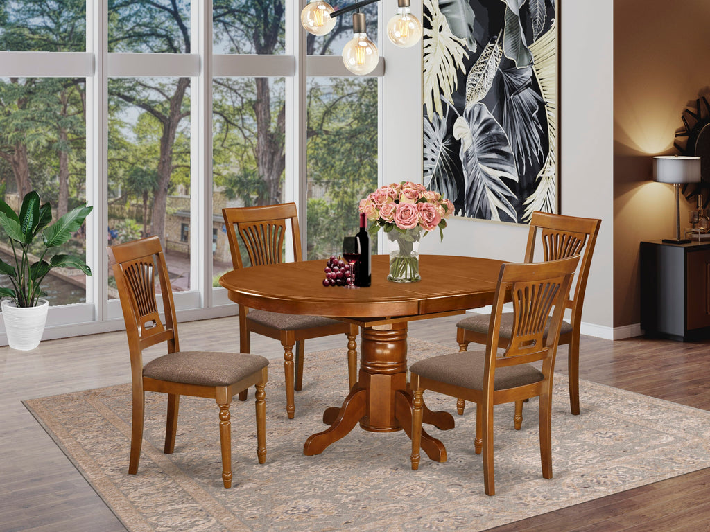 AVPL5-RU3-F 5 Pc Dining Ensemble with Expandable Oval Table & 4 Upholstered Chairs, Rich Saddle Brown Distinctive Style