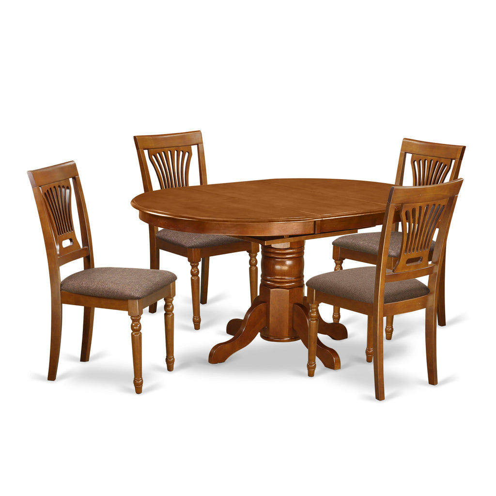 AVPL5-RU3-F 5 Pc Dining Ensemble with Expandable Oval Table & 4 Upholstered Chairs, Rich Saddle Brown Distinctive Style