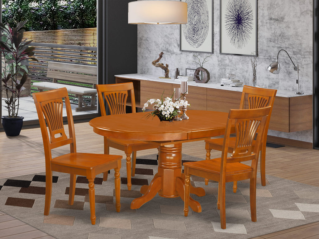 AVPL5-YBW-1 Elegant 5-Piece Dining Ensemble with Expanding Oval Table & Seating for Four, 42x60 Brown Shade