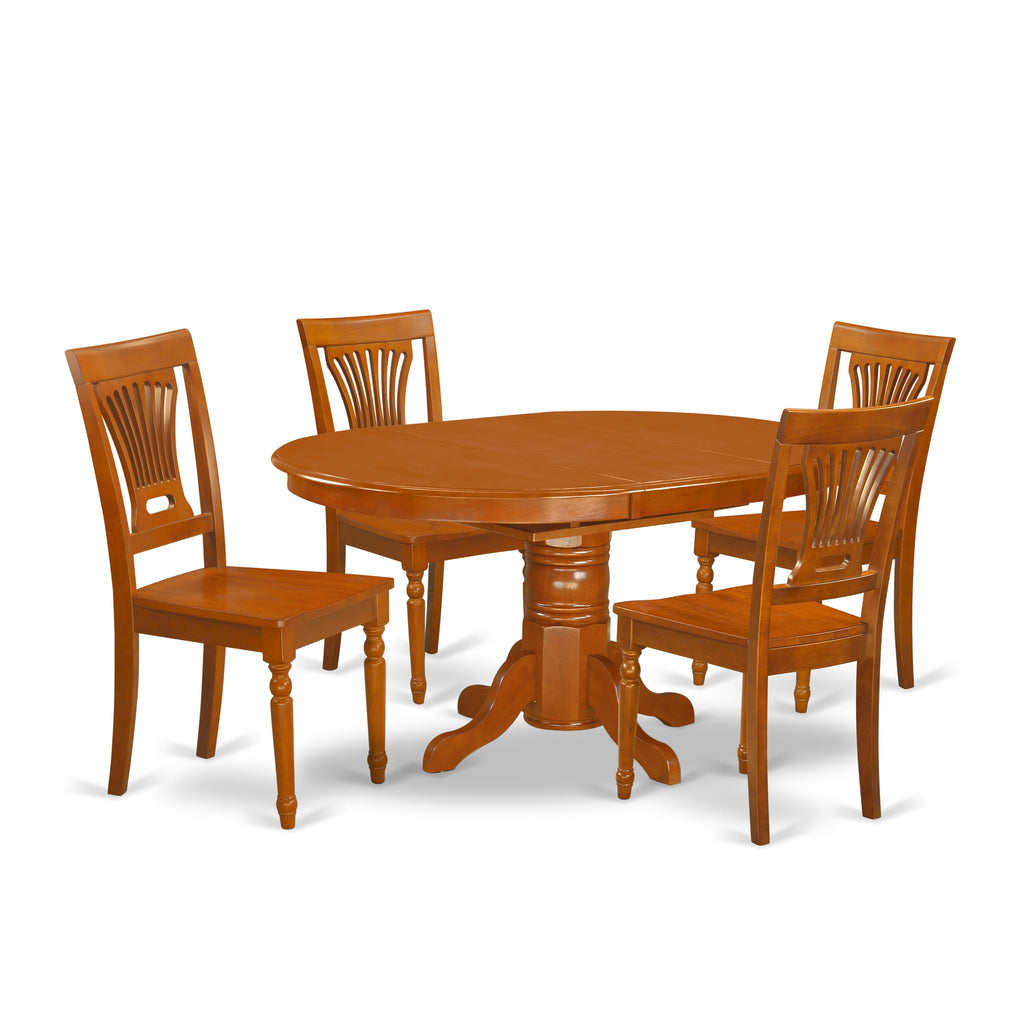 AVPL5-YBW-1 Elegant 5-Piece Dining Ensemble with Expanding Oval Table & Seating for Four, 42x60 Brown Shade