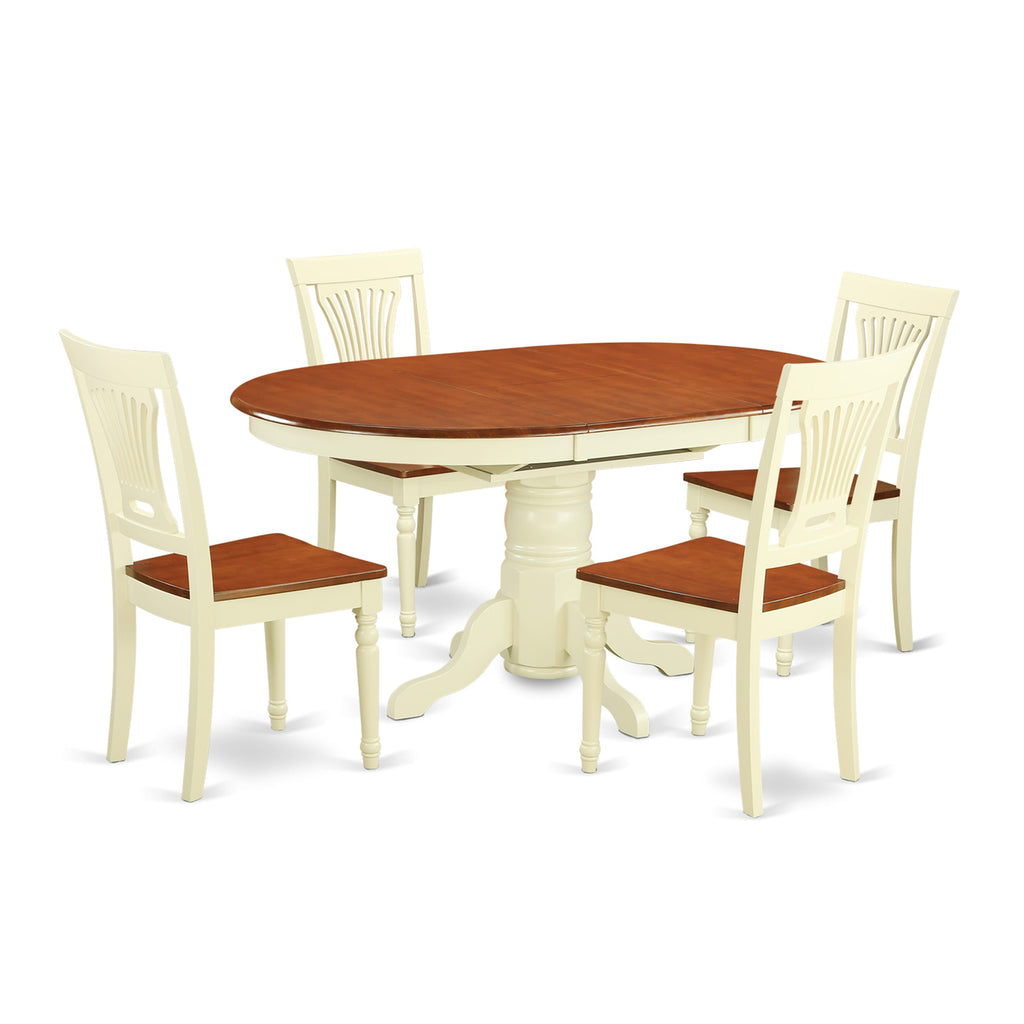 AVPL5-61B-F 5-Piece Dining Ensemble Oval Table with Extension Leaf & Four Chairs in Cream-Cherry Finish