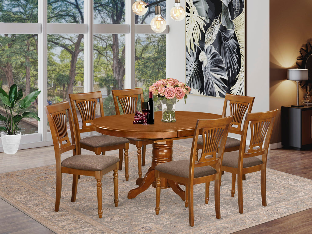 AVPL7-N1B-W 7-Piece Saddle Brown Dining Suite with Oval Table and 6 Elegant Linen Chairs