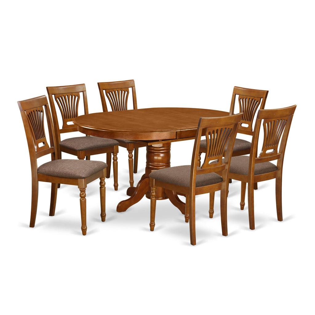 AVPL7-N1B-W 7-Piece Saddle Brown Dining Suite with Oval Table and 6 Elegant Linen Chairs