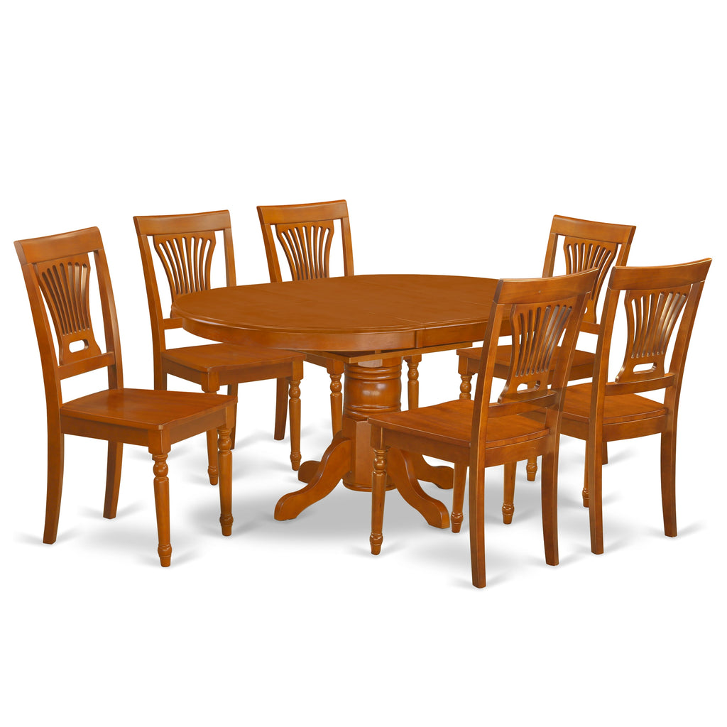 AVPL7-BUF-E 7-Piece Dining Ensemble with Expanding Oval Table & Six Chairs, Saddle Brown 42x60