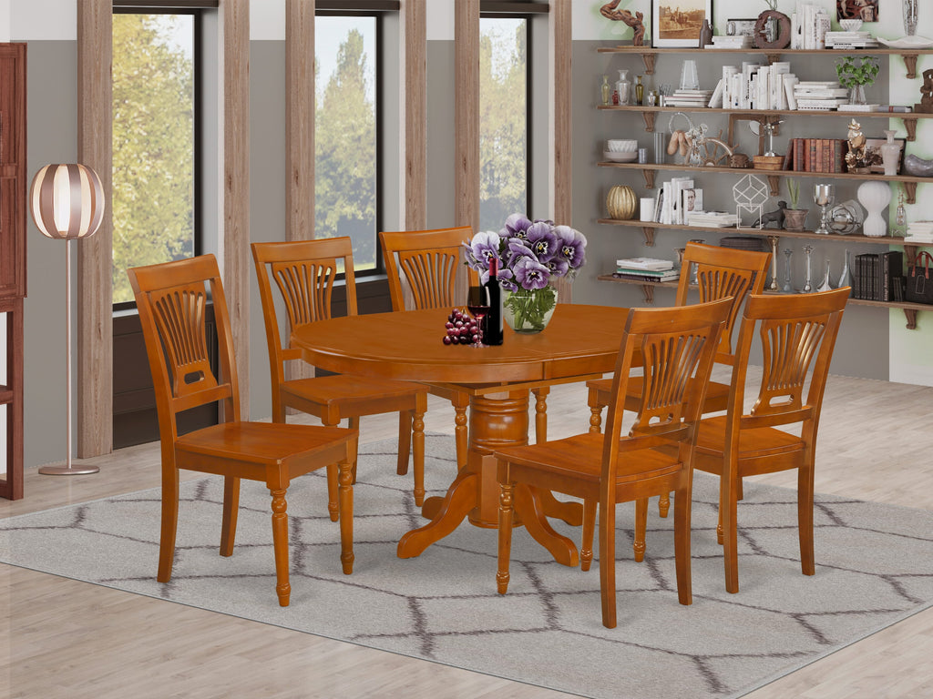 AVPL7-BUF-E 7-Piece Dining Ensemble with Expanding Oval Table & Six Chairs, Saddle Brown 42x60