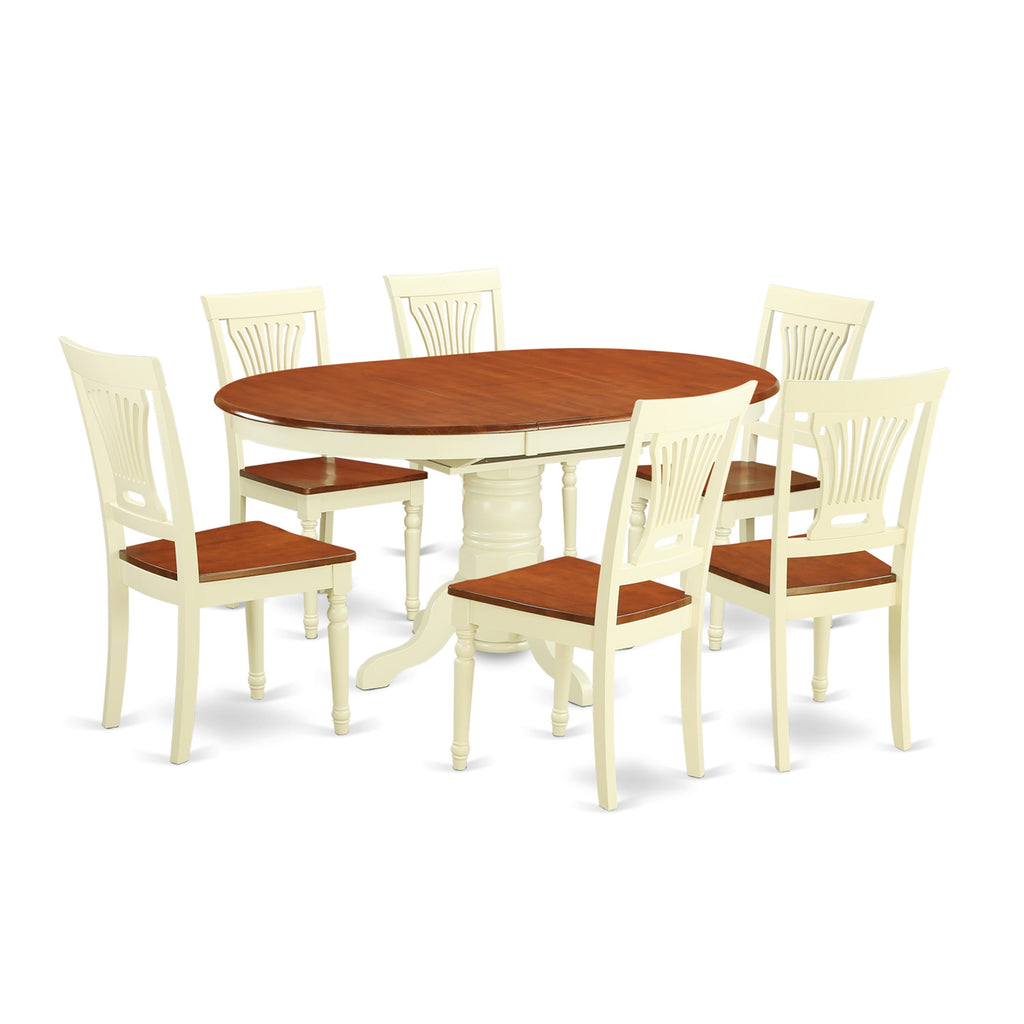 AVPL7-EXQ-U 7-Piece Dining Ensemble with Expandable Oval Table and Six Chairs in Dual-Tone Finish, Classic 42x60