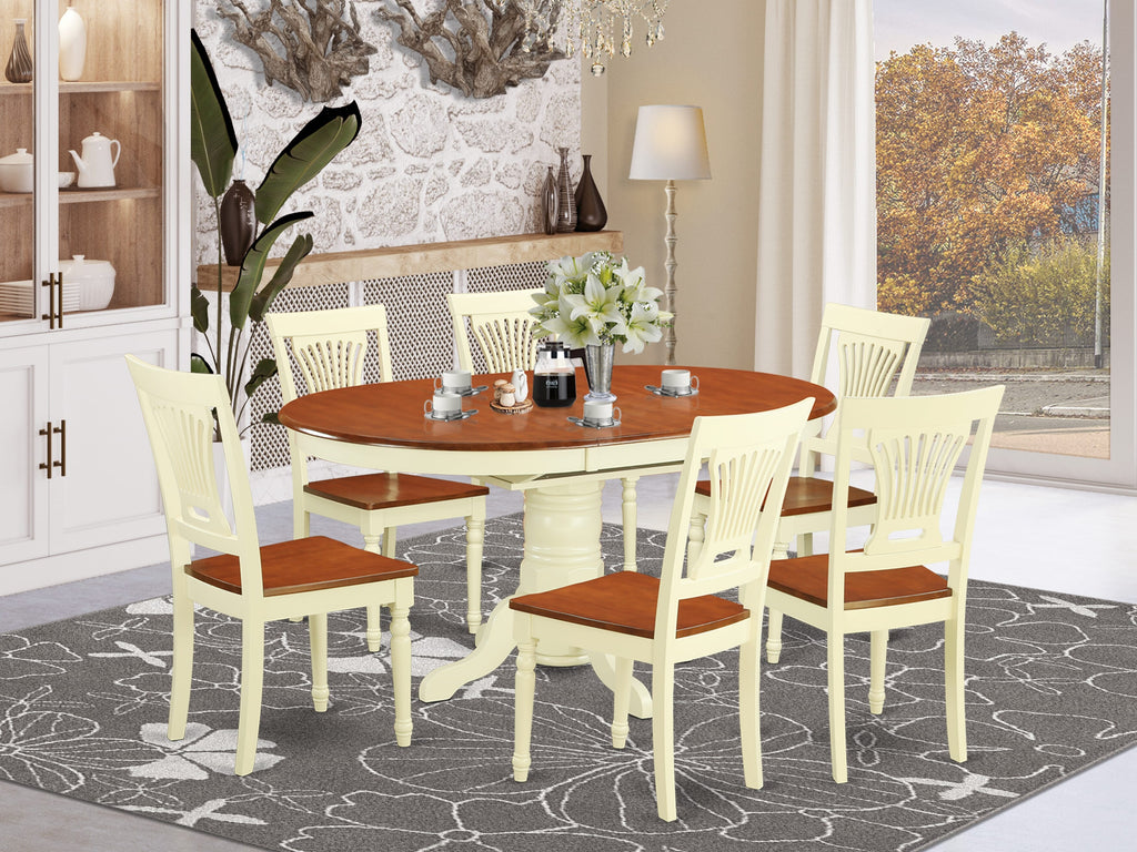 AVPL7-EXQ-U 7-Piece Dining Ensemble with Expandable Oval Table and Six Chairs in Dual-Tone Finish, Classic 42x60