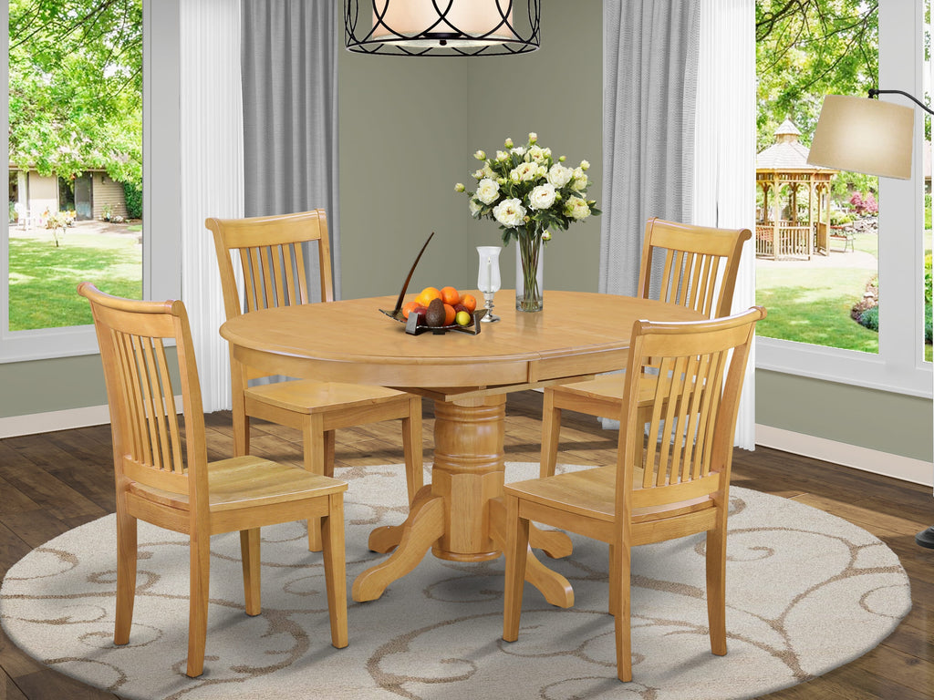 AVPO5-FXG-A Gracious Dining Set 5-Piece Ensemble with Expandable Table & 4 Chic Chairs, Oak Finish