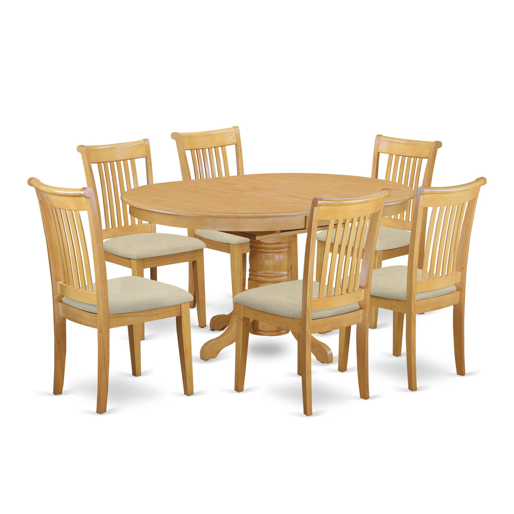 AVPO7-JVZ-8 Oak 7-Piece Dining Ensemble with Wood Oval Table and 6 Upholstered Chairs, Expandable