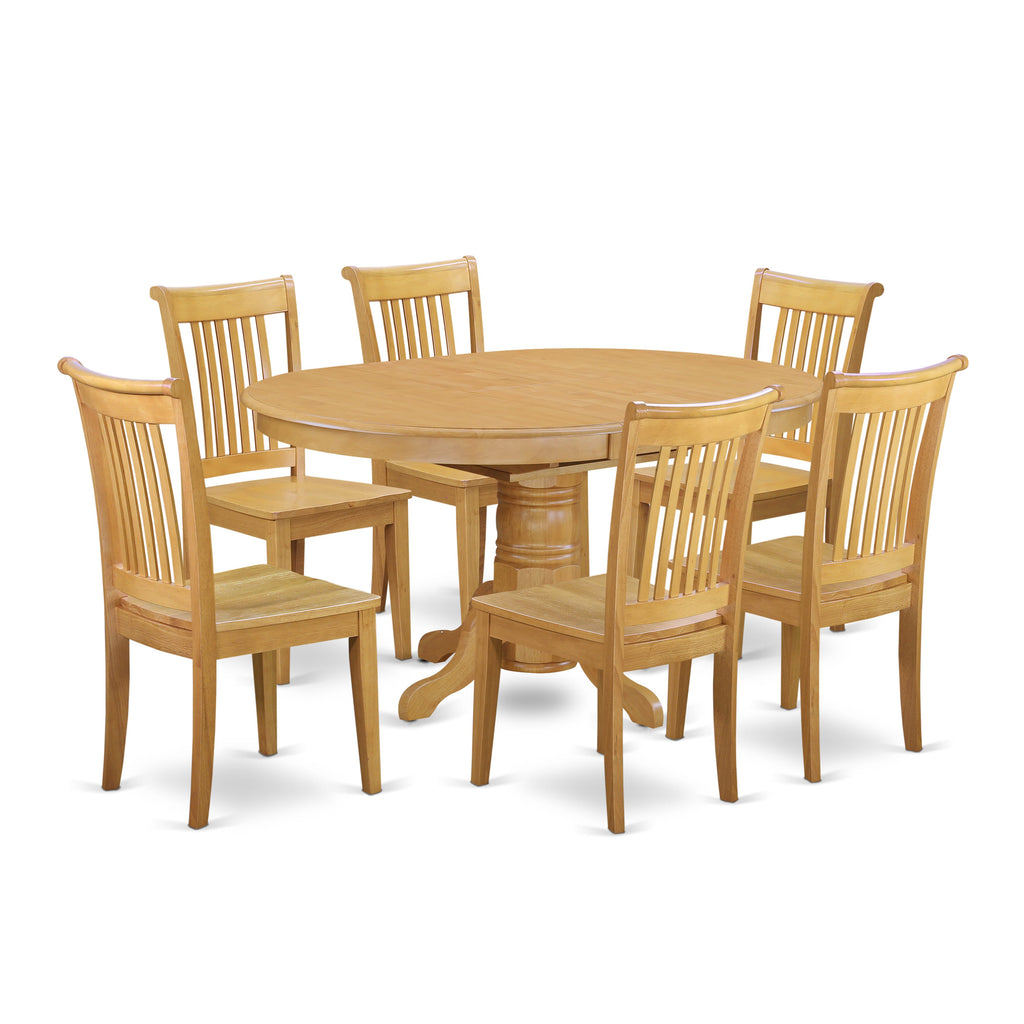 AVPO7-JXY-K Stylish 7-Piece Oak Oval Dining Set with Butterfly Leaf and 6 Wooden Chairs, 42x60