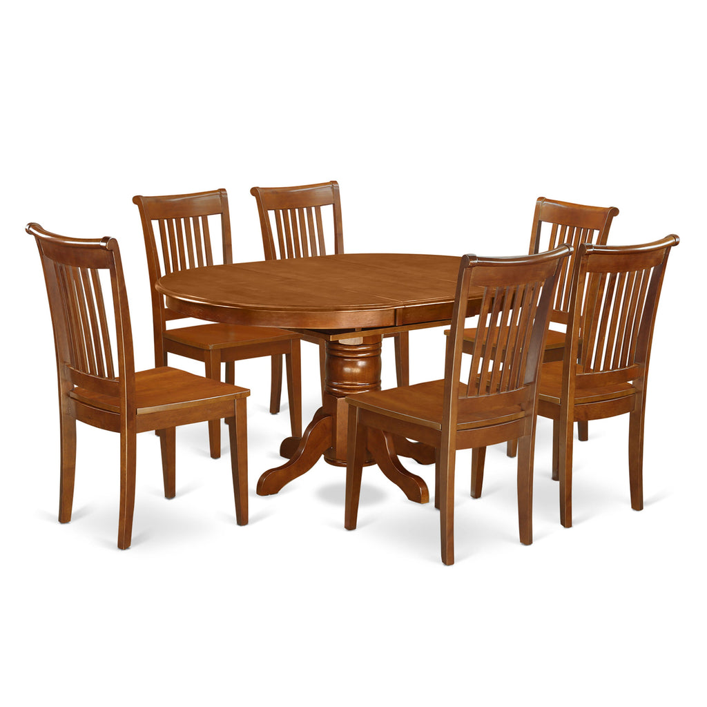 AVPO7-BLJ-N 7 Piece Oval Dining Set with Extendable Leaf and 6 Chairs, 42x60 Inches in Warm Brown