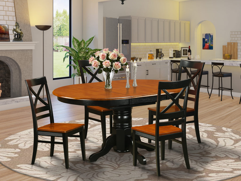 AVQU5-FNP-H Chic 5-Piece Dining Set with Butterfly Leaf Table & 4 Chairs, 42x60in, Black & Cherry