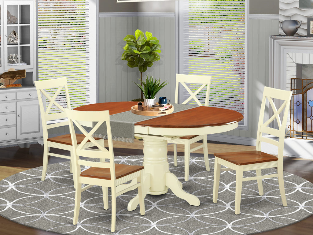 AVQU5-MZW-Q Elegant 5-Piece Modern Dining Ensemble Oval Extendable Table & Solid Wood Chairs in Buttermilk & Cherry Finish