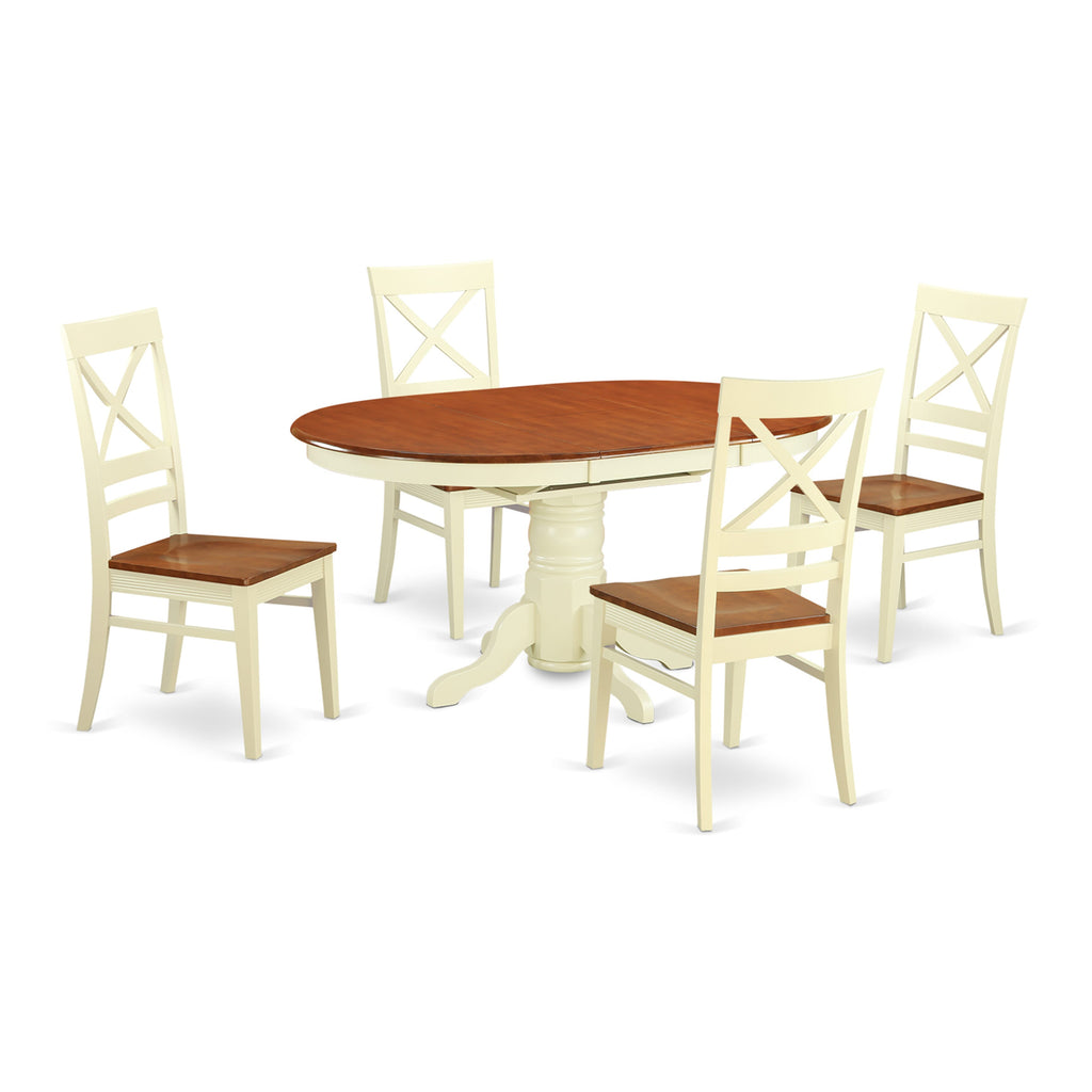 AVQU5-MZW-Q Elegant 5-Piece Modern Dining Ensemble Oval Extendable Table & Solid Wood Chairs in Buttermilk & Cherry Finish