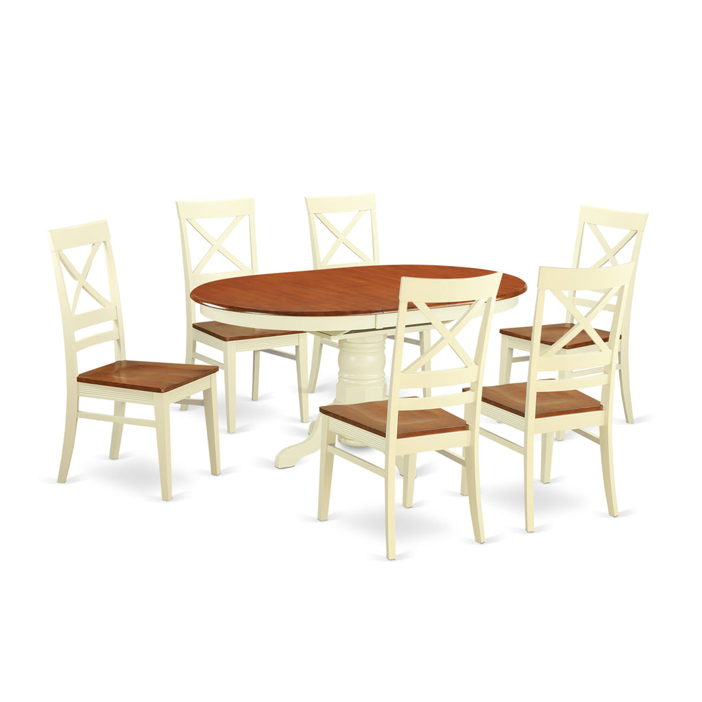 AVQU7-LBL-4 7-Piece Dining Ensemble with Extendable Oval Table and 6 Chairs, Buttermilk & Cherry Finish