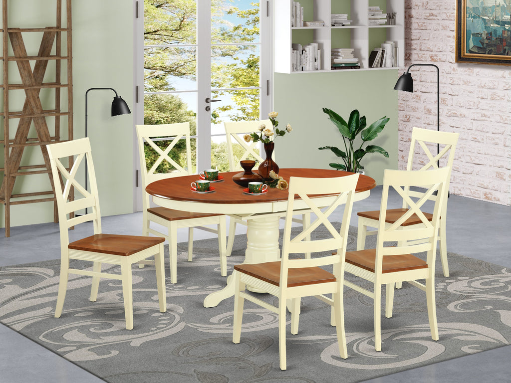 AVQU7-LBL-4 7-Piece Dining Ensemble with Extendable Oval Table and 6 Chairs, Buttermilk & Cherry Finish