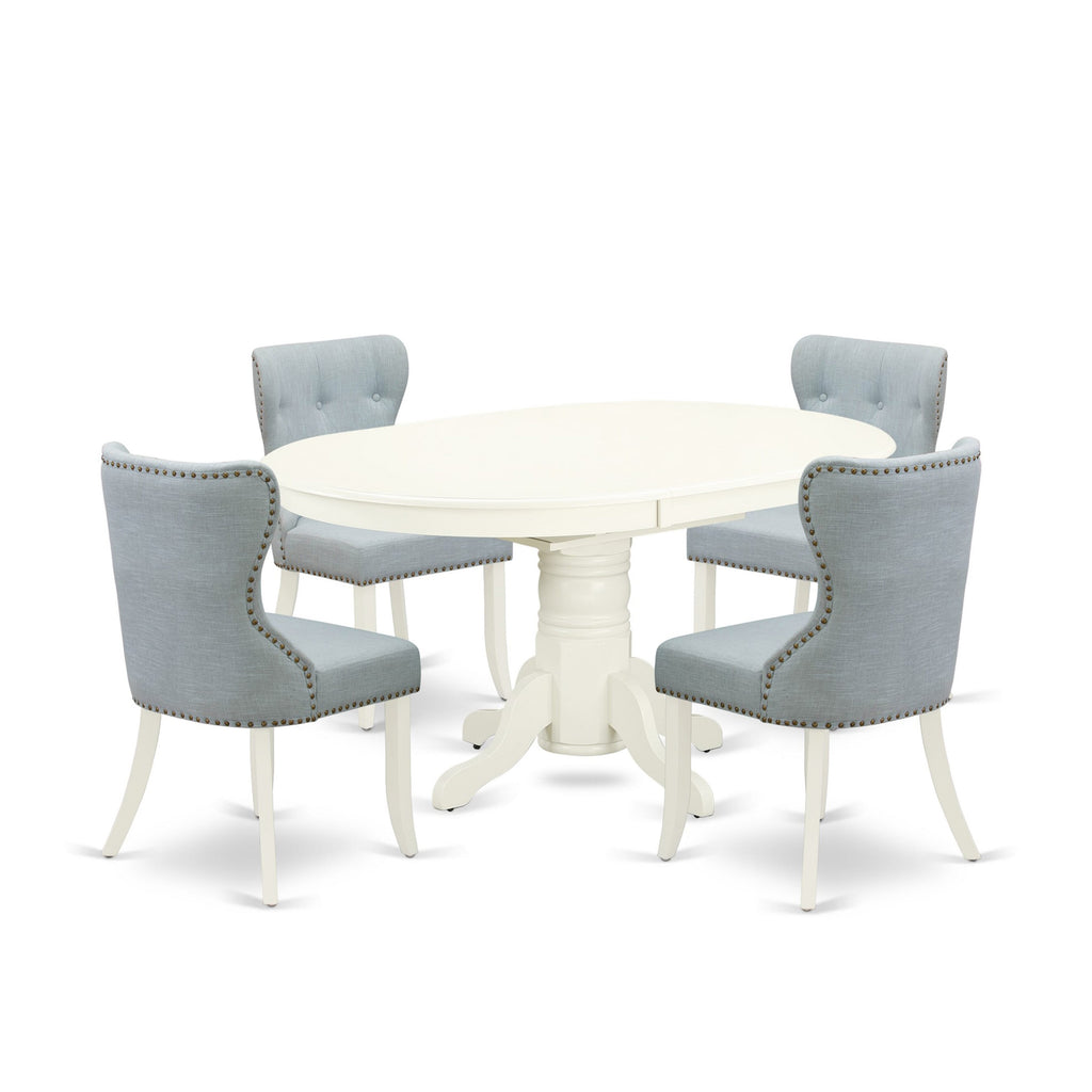AVSI5-KUQ-QA 5-Piece Dining Ensemble Dining Oval Table with Leaf Extension and 4 Seats, Baby Blue Upholstery