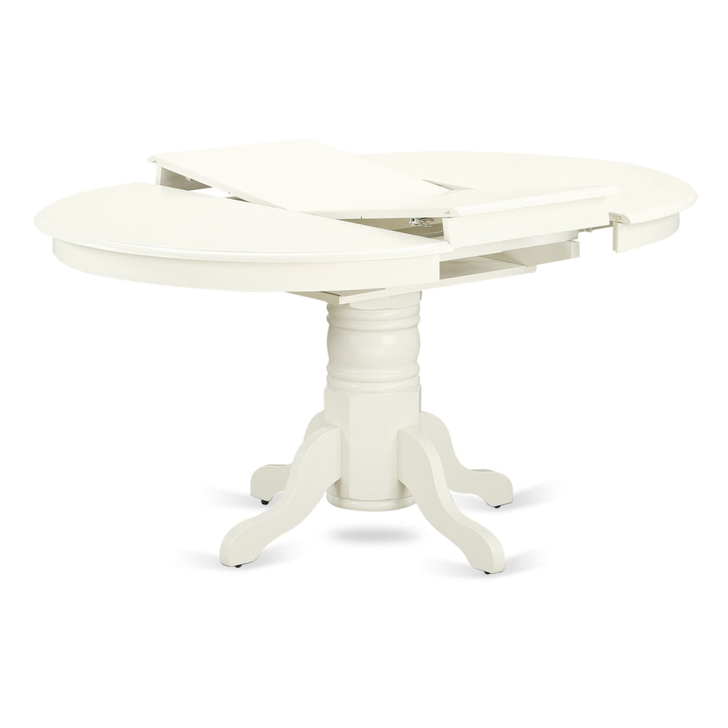 AVCE5-3UR-C1 5-Piece Set Rotund Dining Table w/Expansion Leaf & 4 Sky Blue Chairs, 42x60, White Finish