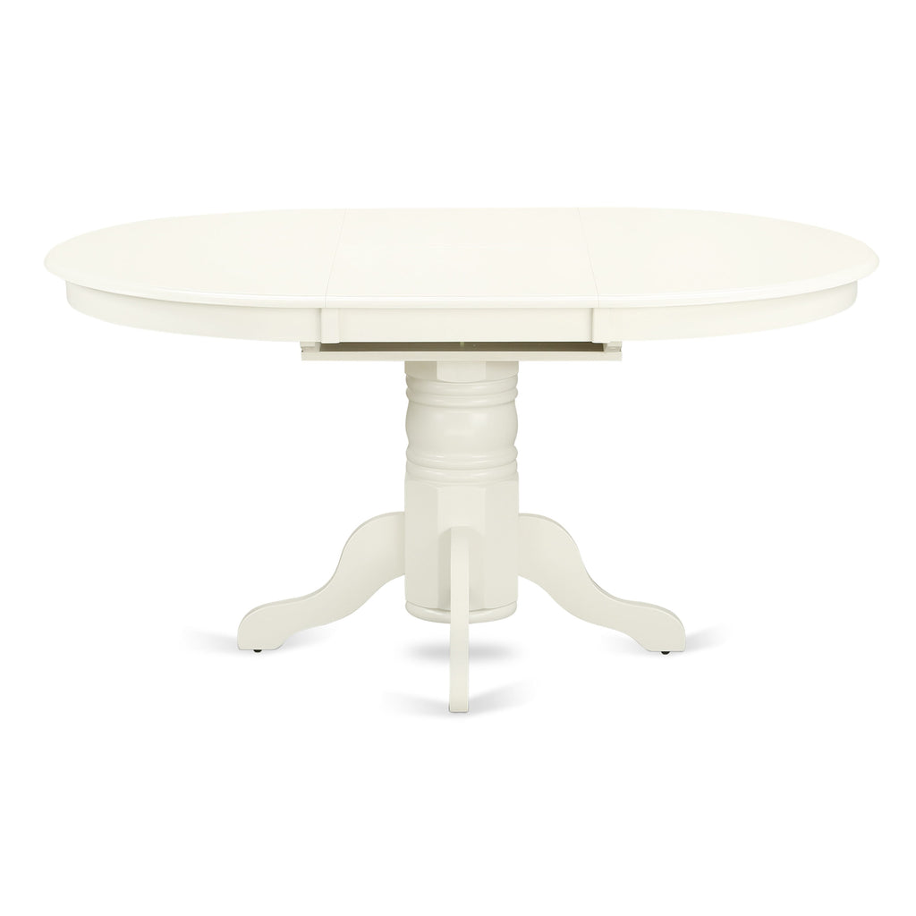 AVCE5-3UR-C1 5-Piece Set Rotund Dining Table w/Expansion Leaf & 4 Sky Blue Chairs, 42x60, White Finish