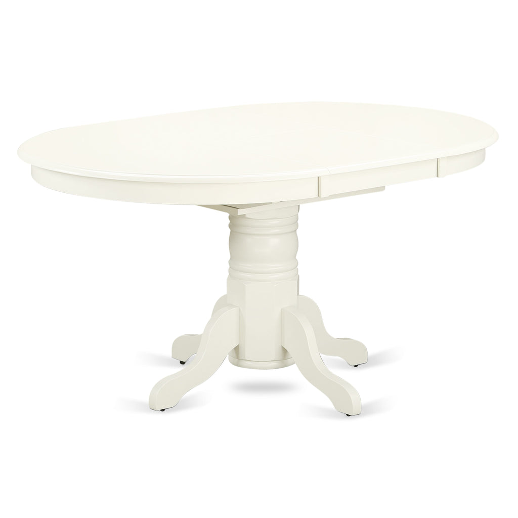 AVCE5-3UR-C1 5-Piece Set Rotund Dining Table w/Expansion Leaf & 4 Sky Blue Chairs, 42x60, White Finish