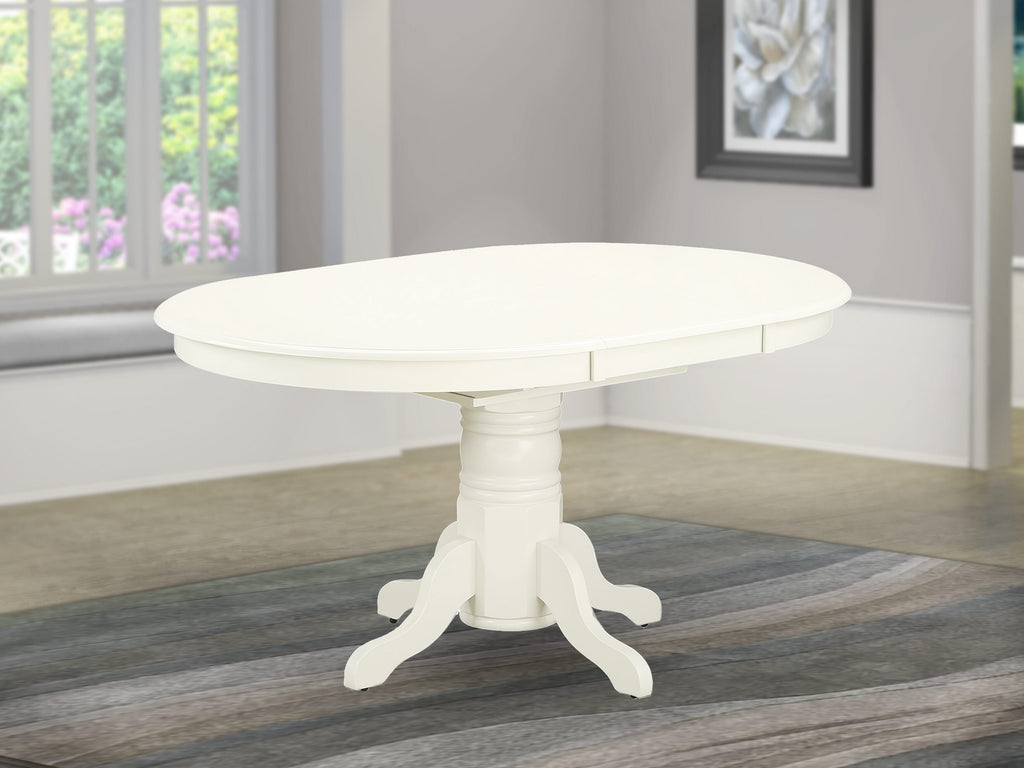 AVT-L6M-7N Dining Room Table - Oval Tabletop with Butterfly Leaf & Pedestal Base, 42x60 Linen White