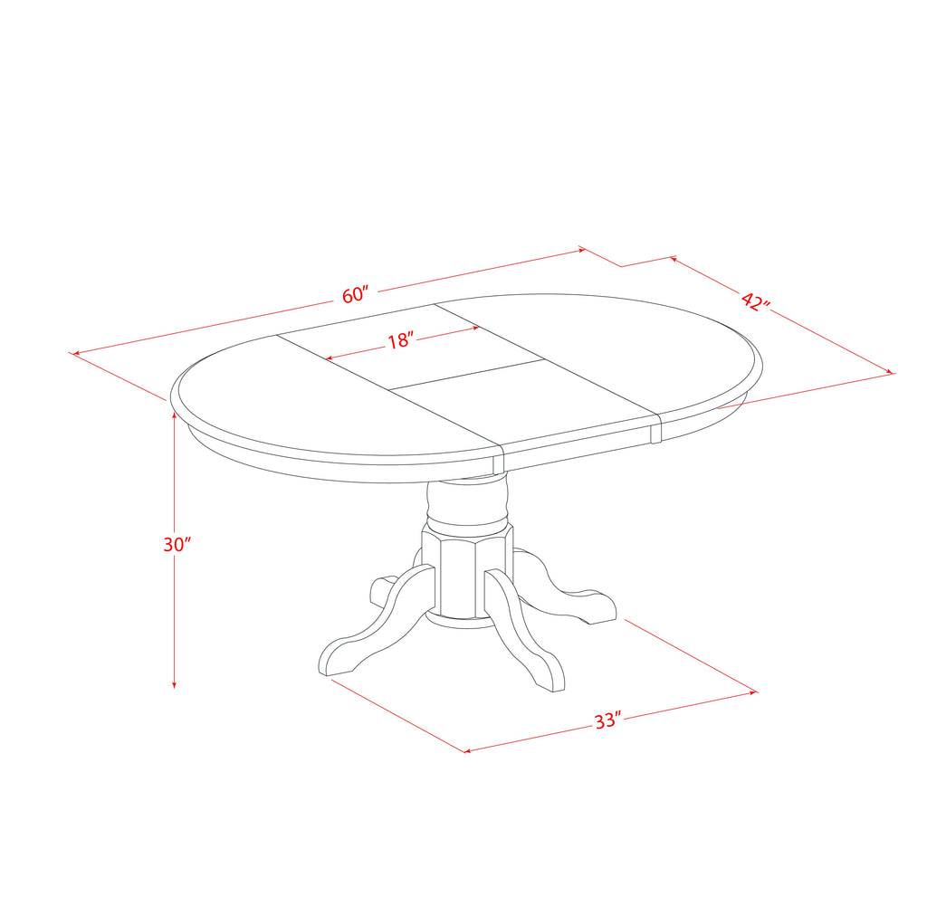 AVCE5-3UR-C1 5-Piece Set Rotund Dining Table w/Expansion Leaf & 4 Sky Blue Chairs, 42x60, White Finish