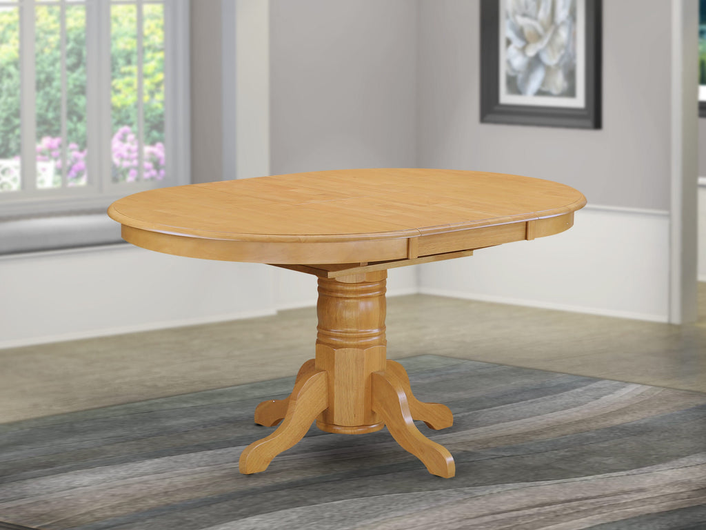 AVT-OAG-1K Stylish 42x60 Oval Dining Table with Butterfly Leaf & Pedestal Base in Oak Finish