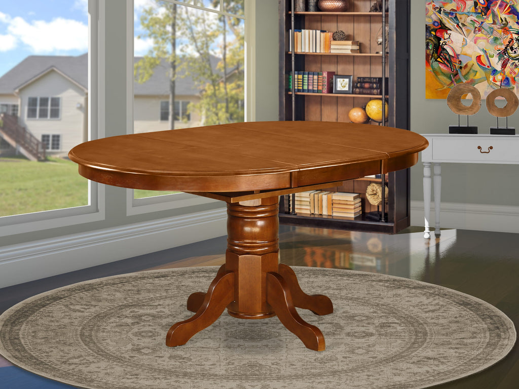 AVT-SUU-XJ Avon Oval Dining Table with Expandable Butterfly Leaf and Elegant Pedestal Base, 42x60 Saddle Brown