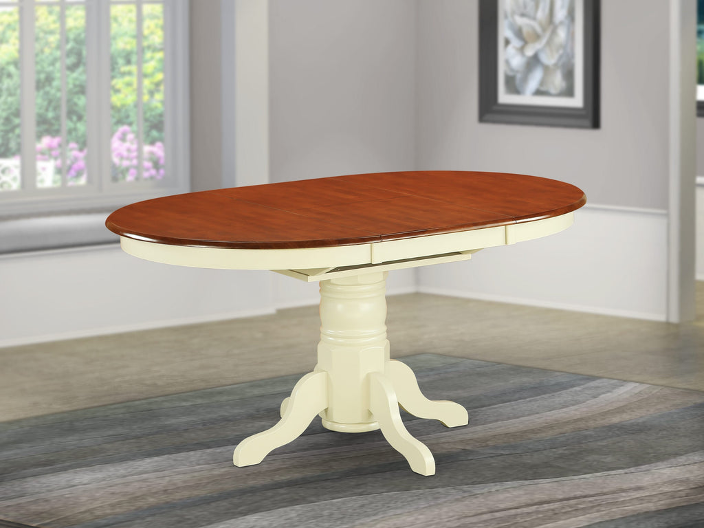 AVT-W57-6C Elegant Oval Dining Table with Butterfly Leaf & Graceful Pedestal Base, 42x60 Inch Buttermilk & Cherry Finish