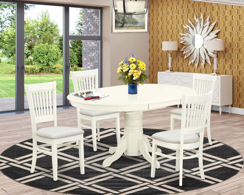 AVVA5-7MG-K Elegant 5-Piece Dining Collection with Oval Extension Table & 4 Upholstered Linen Chairs, White