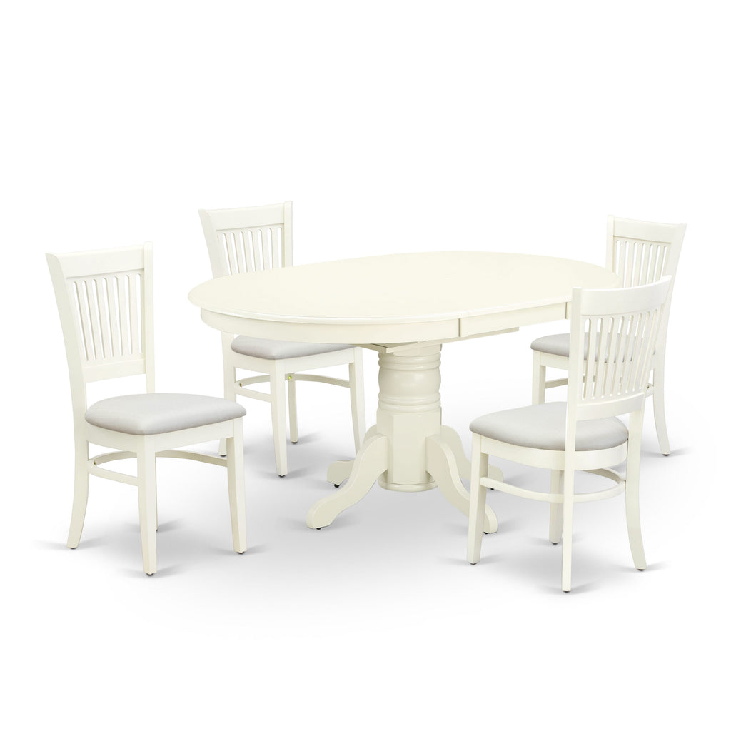 AVVA5-7MG-K Elegant 5-Piece Dining Collection with Oval Extension Table & 4 Upholstered Linen Chairs, White
