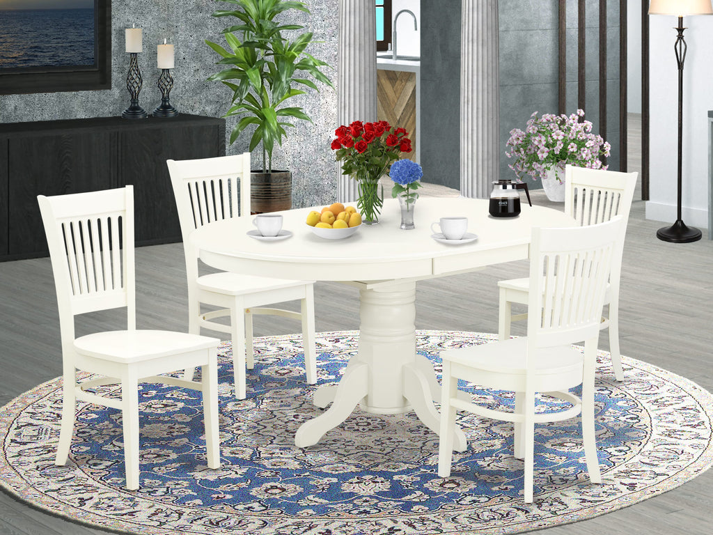 AVVA5-R2N-R Charming 5-Piece Kitchen Set Expandable Oval Table & 4 Elegant Chairs - Linen White, 42x60