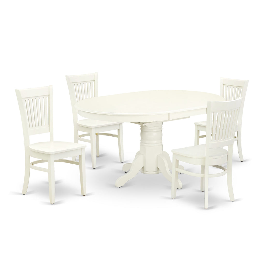 AVVA5-R2N-R Charming 5-Piece Kitchen Set Expandable Oval Table & 4 Elegant Chairs - Linen White, 42x60