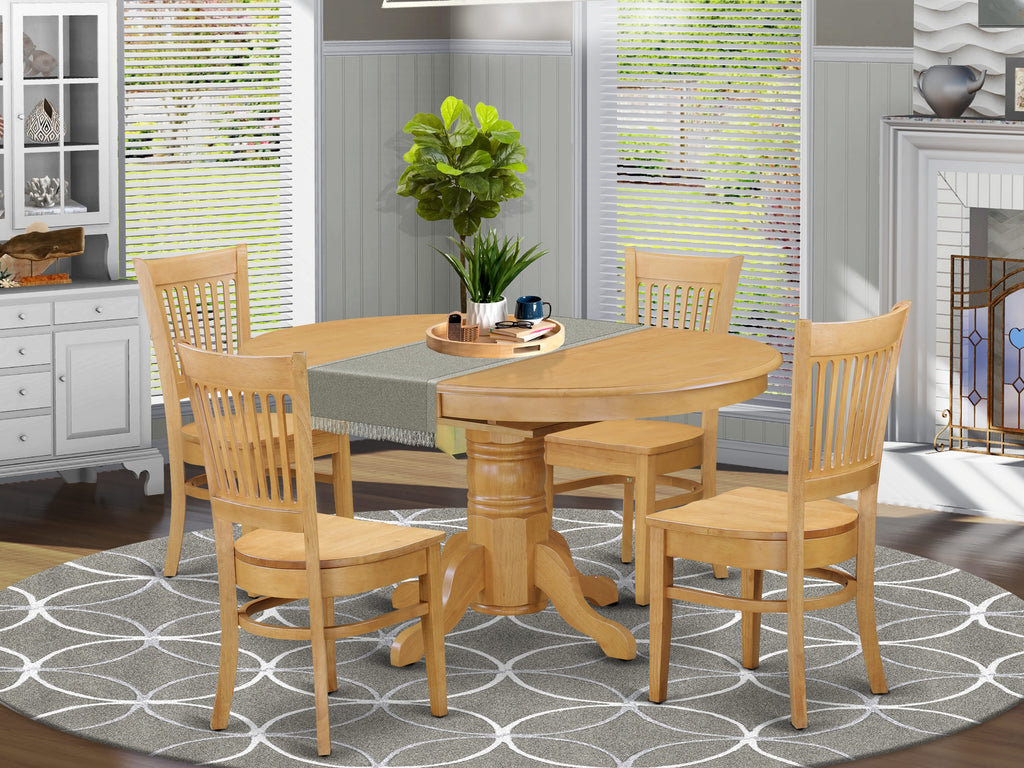 AVVA5-0XK-W 5-Piece Dining Suite Expanding Oval Table & Four Chairs for Cozy Meals, Oak Finish
