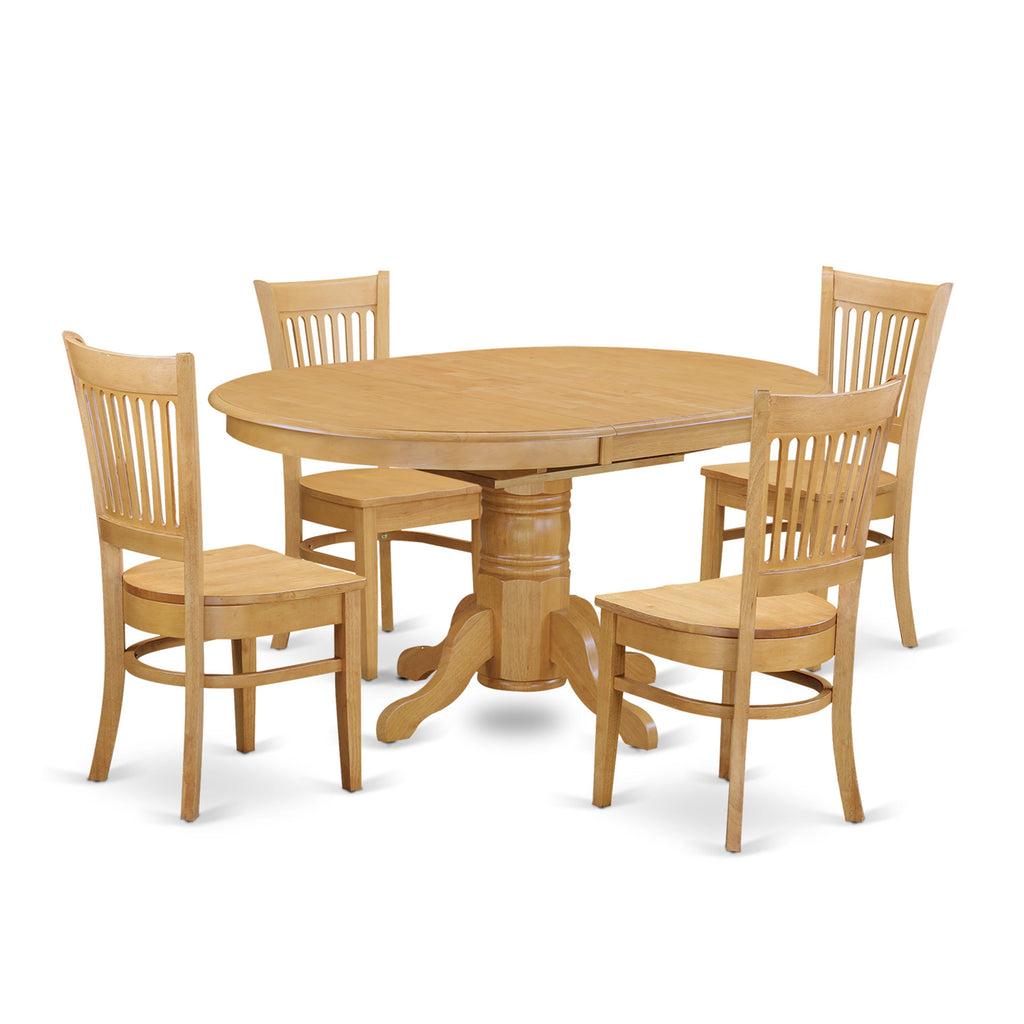 AVVA5-0XK-W 5-Piece Dining Suite Expanding Oval Table & Four Chairs for Cozy Meals, Oak Finish