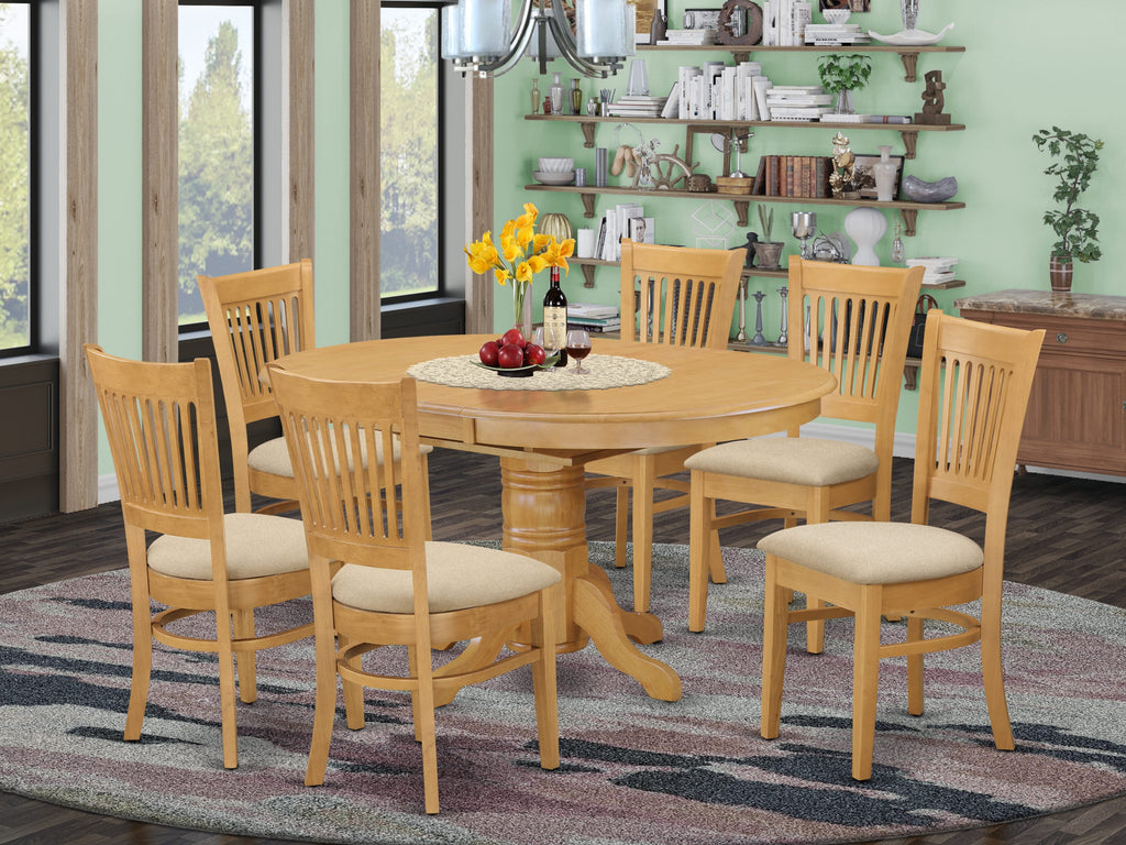 AVVA7-DK7-S 7-Piece Dining Ensemble with Oval Table & 6 Upholstered Seats, 42x60, Elegant Oak Design