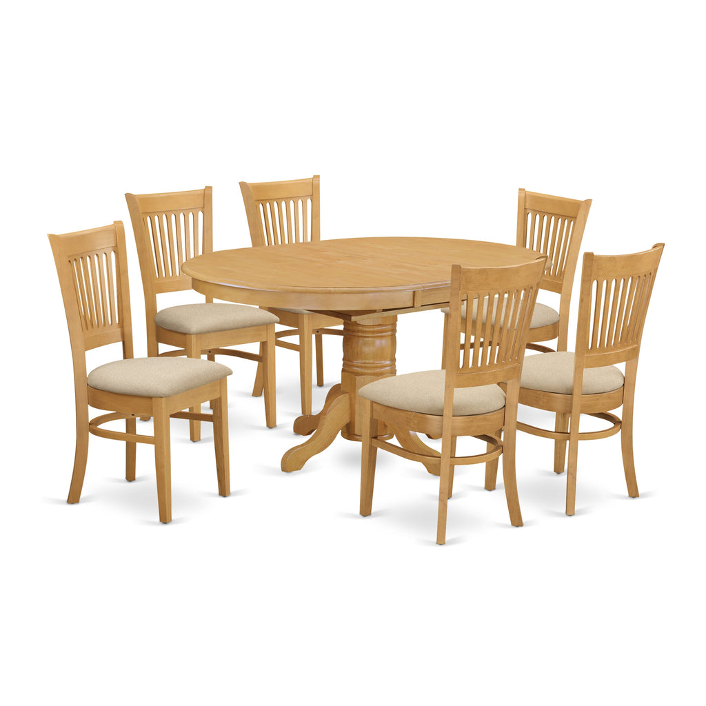 AVVA7-DK7-S 7-Piece Dining Ensemble with Oval Table & 6 Upholstered Seats, 42x60, Elegant Oak Design