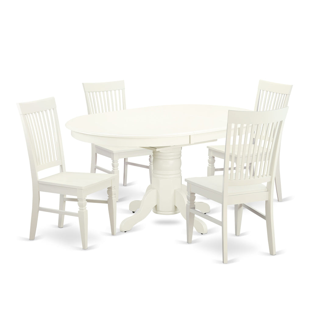 AVWE5-L90-Z Elegant 5-Piece Table Set Butterfly Leaf Oval Table & 4 Chairs, Linen White Finish