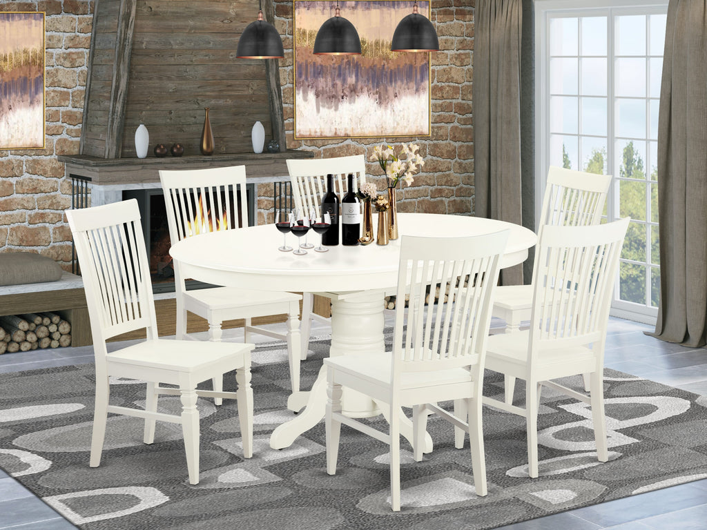 AVWE7-YBH-L Exquisite 7-Piece Oval Dining Ensemble with Extension & 6 Chairs, White Finish, 42x60 Inch