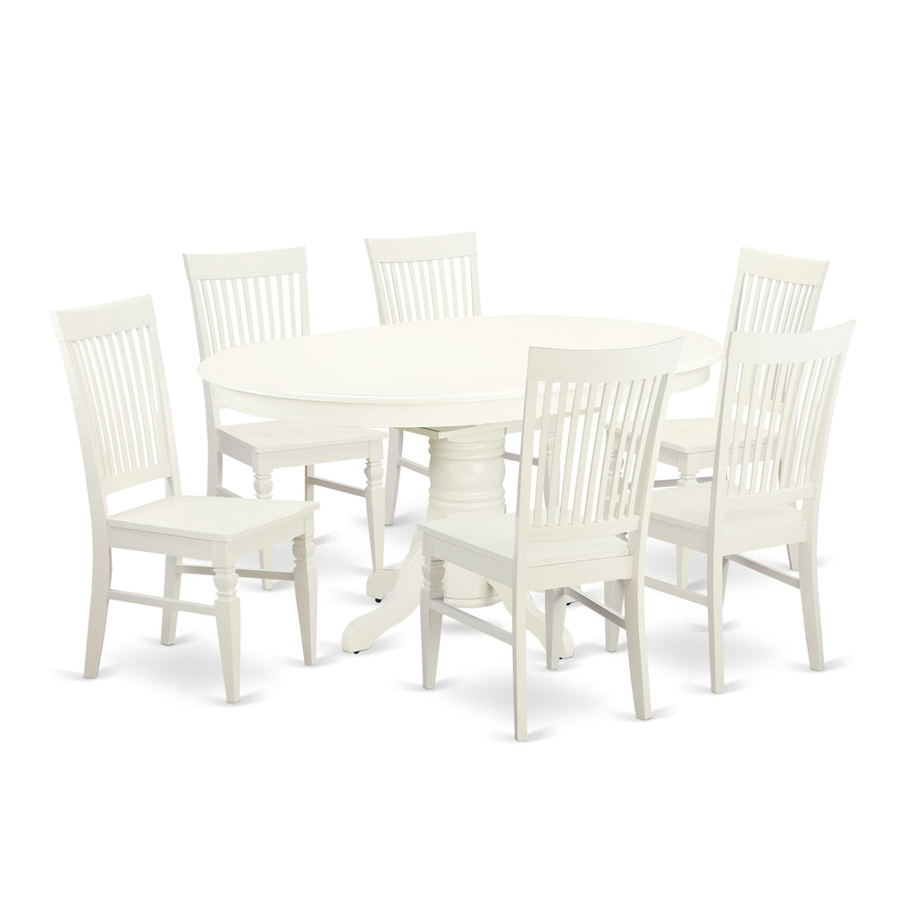 AVWE7-YBH-L Exquisite 7-Piece Oval Dining Ensemble with Extension & 6 Chairs, White Finish, 42x60 Inch