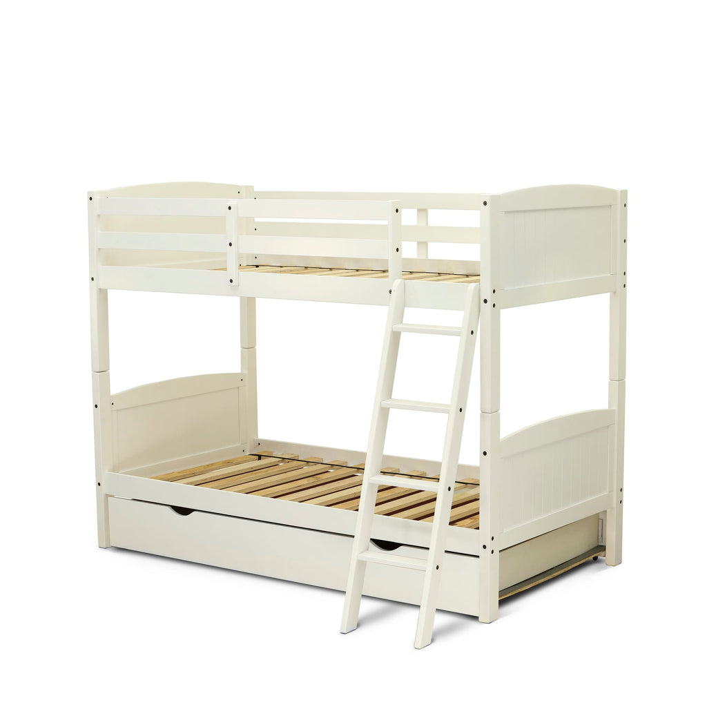 Convertible White Twin Bunk Bed with Trundle & Drawer Storage AYB-0A-HT