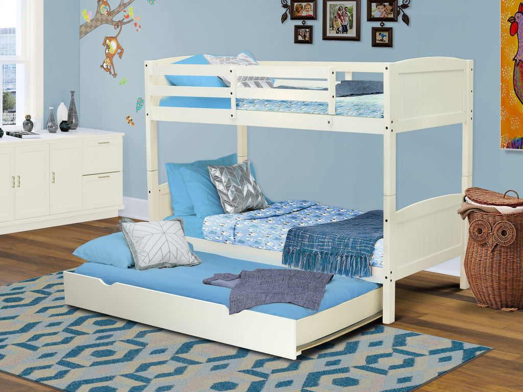 Convertible White Twin Bunk Bed with Trundle & Drawer Storage AYB-0A-HT