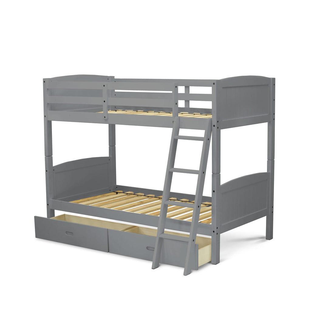 AYB-0K-C8 Albury Twin Gray Bunk Bed with Multifunctional Trundle and Storage Drawer