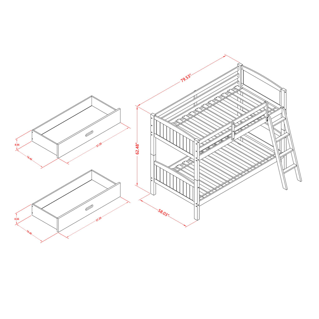 AYB-0K-C8 Albury Twin Gray Bunk Bed with Multifunctional Trundle and Storage Drawer