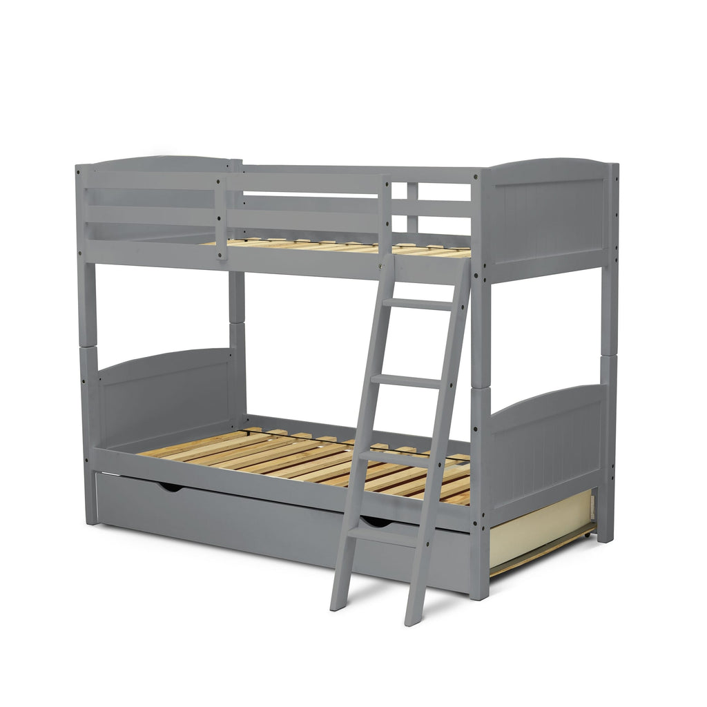 AYB-0K-C8 Albury Twin Gray Bunk Bed with Multifunctional Trundle and Storage Drawer