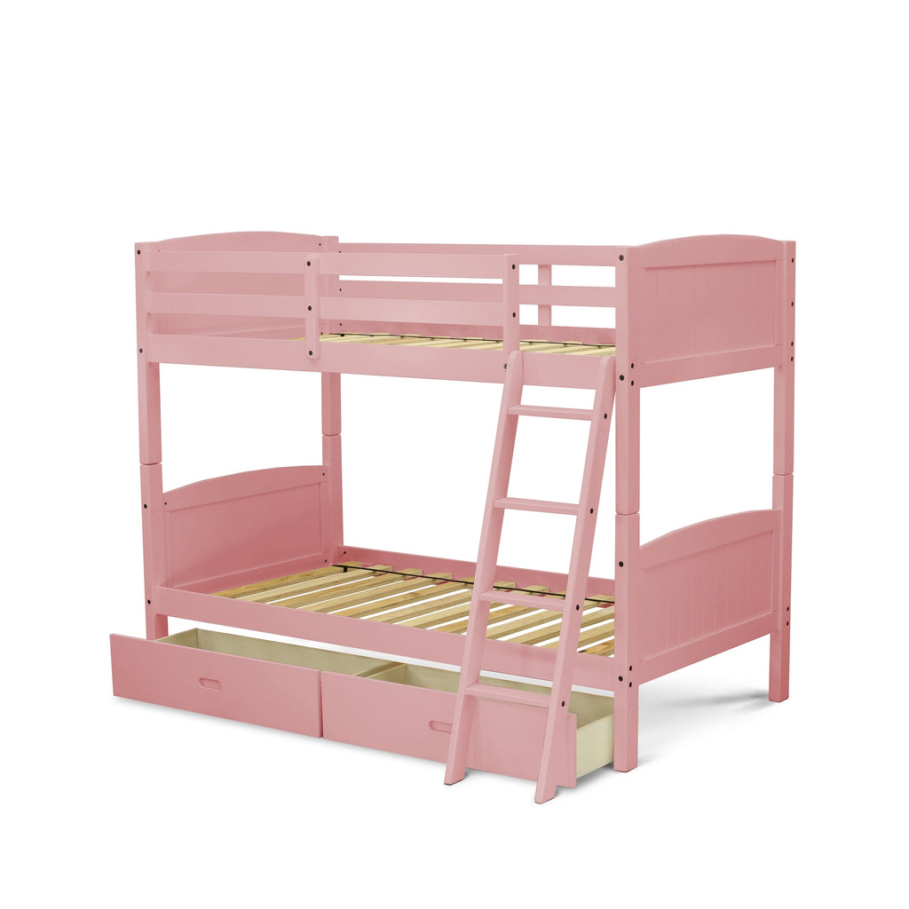 Dazzling Pink Twin Bunk Bed with Trundle & Drawer -  AYB-0L-8Z - Ultimate Convertible Solution