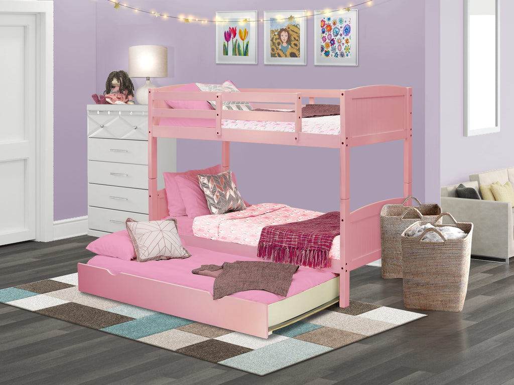 Dazzling Pink Twin Bunk Bed with Trundle & Drawer -  AYB-0L-8Z - Ultimate Convertible Solution