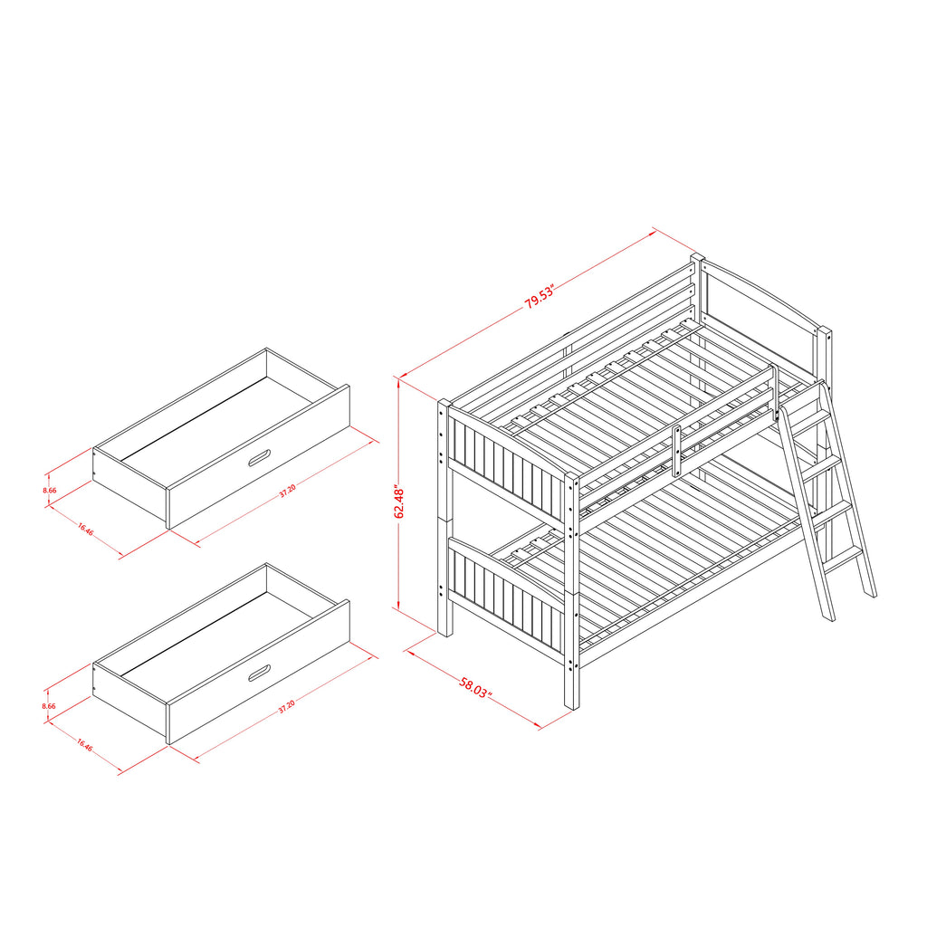 Dazzling Pink Twin Bunk Bed with Trundle & Drawer -  AYB-0L-8Z - Ultimate Convertible Solution