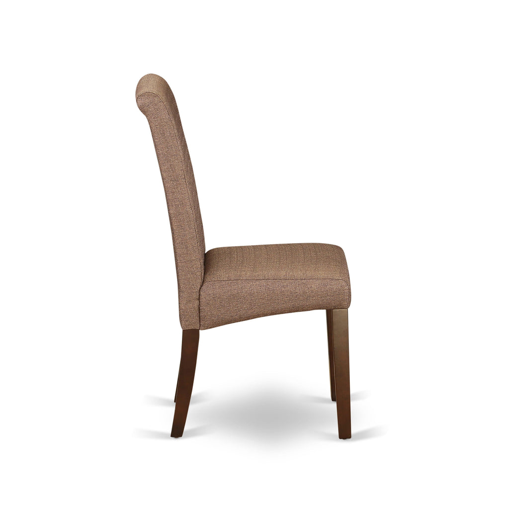 BAP3TXE Mahogany Brown Linen Dining Chairs - Upholstered Parson Set of 2